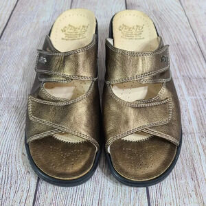 Fidelio Fidelia Heeled Leather Sandals Shoes Women's 38 7.5  Bronze Double Strap